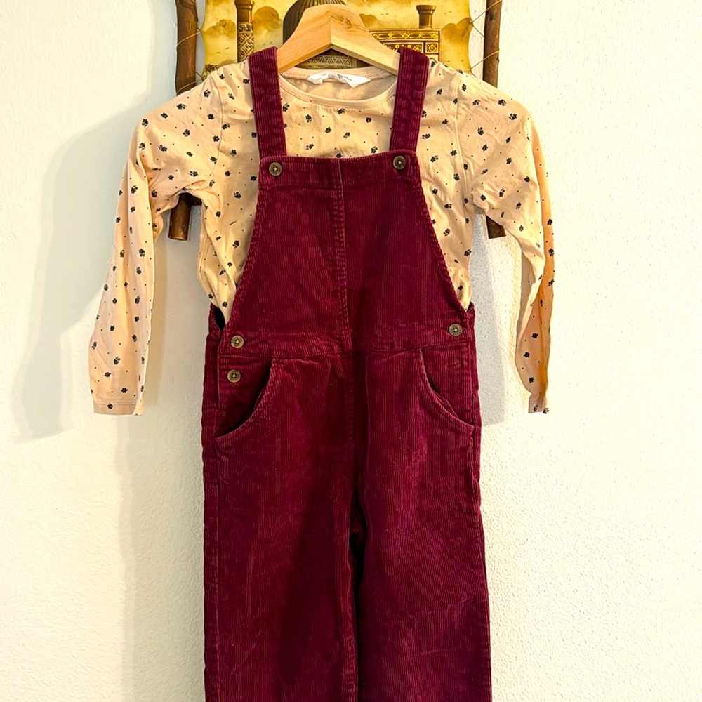 H&M Floral tee Corduroy overalls set